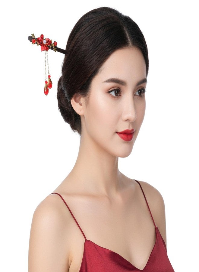 Matwsec 4PCS Chinese Wooden Hair Sticks for Buns, Retro Hair Chopsticks for Women Japanese Hairs Chopsticks Wooden Hairpins Handmade Flower Tassel Buns Hairs Forks Accessories Hanfu Pins - Image 5