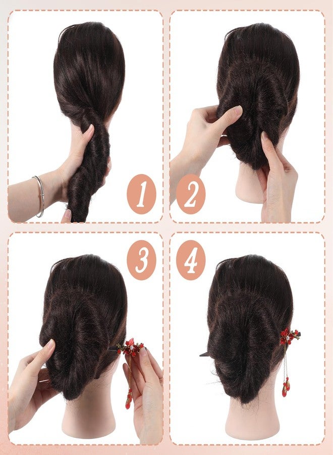 Matwsec 4PCS Chinese Wooden Hair Sticks for Buns, Retro Hair Chopsticks for Women Japanese Hairs Chopsticks Wooden Hairpins Handmade Flower Tassel Buns Hairs Forks Accessories Hanfu Pins - Image 4