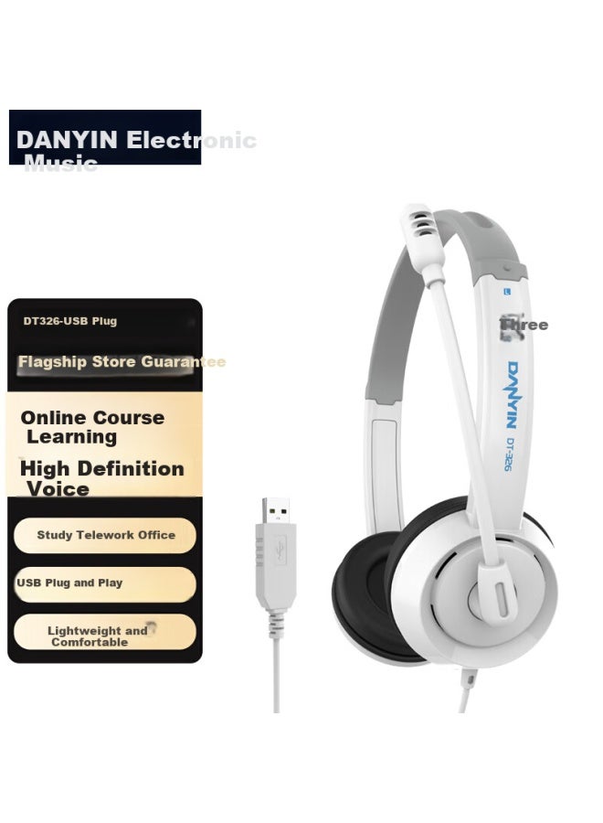 Danyin Dt326 English Listening And Speaking Exam Dedicated Headset Desktop Laptop Middle School Entrance Examination High Oral English Online Course Recording Follow-up Dialogue Earphone Usb Interface