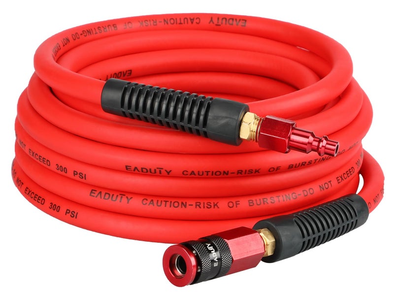 EADUTY Hybrid Air Hose 14 In x 25 ft Lightweight Flexible Durable Air Compressor Hose with Aluminum Universal Quick Coupler and Industrial Plug Red