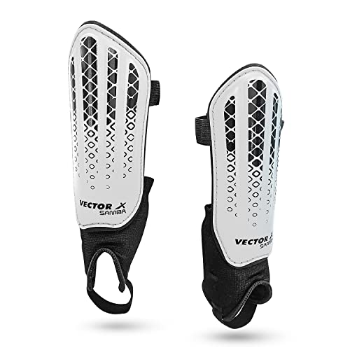 Vector X Samba Shinguard with Ankle Adjustable | Training and Practice | for Girls and Boys | (Junior, White-Black) - Image 1