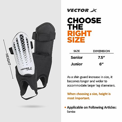 Vector X Samba Shinguard with Ankle Adjustable | Training and Practice | for Girls and Boys | (Junior, White-Black) - Image 3