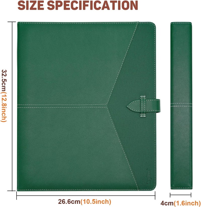 Toplive Padfolio 3 Ring Binder Organizer Business Portfolio Folder for Women, A4/ Letter Size PU Leather Portfolio Padfolio for Interview Conference Presentation, Dark Green - Image 3