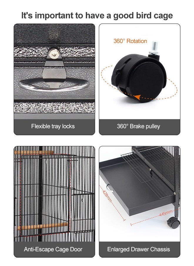 Bird Cage Large Luxury Parrot Cage Portable Bird Carrier Cage with Rolling Stand