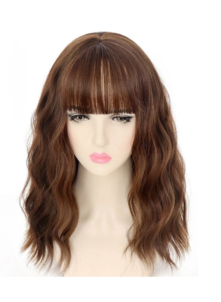 Estelle Estelle Short Wavy Dark Brown Wig with Bangs, Middle Length Bob Wigs for Women, Synthetic Natural Looking Heat Resistant Fiber Wigs  - Image 2