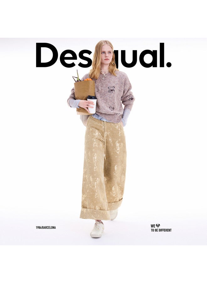 DESIGUAL [موضة إسبانية فاخرة] 25 مجموعة جديدة لخريف/شتاء تصميم جاكار مزخرف بنمط مقلوب للسيدات بنطلونات كاجوال - Image 4