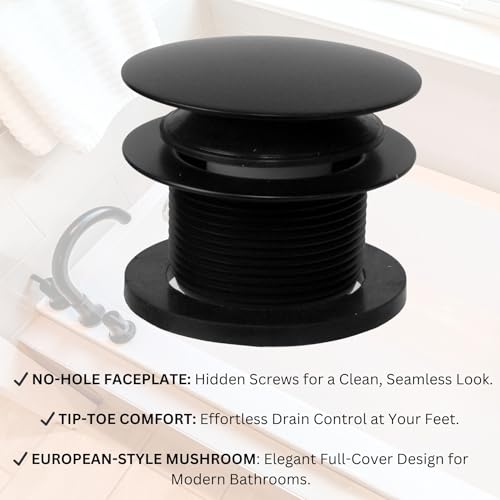 Westbrass Mushroom Tip-Toe Tub Trim Set with Floating Faceplate, Matte Black, D398RK-62 - Image 4