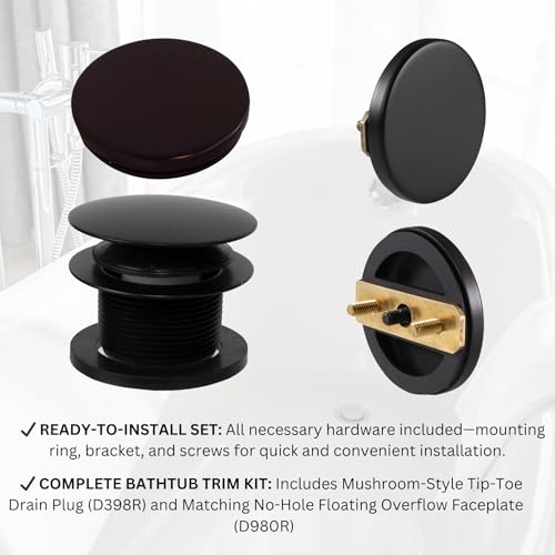 Westbrass Mushroom Tip-Toe Tub Trim Set with Floating Faceplate, Matte Black, D398RK-62 - Image 5