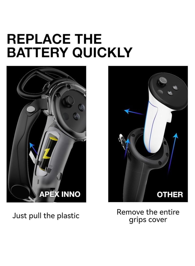 Meta Quest 3 VR Accessory: Extended Handle Controller Grip Cover - Anti-Collision Extension Protector with Adjustable Straps, Easy Battery Replacement - Compatible with Oculus Quest 3 (Black) - Image 5