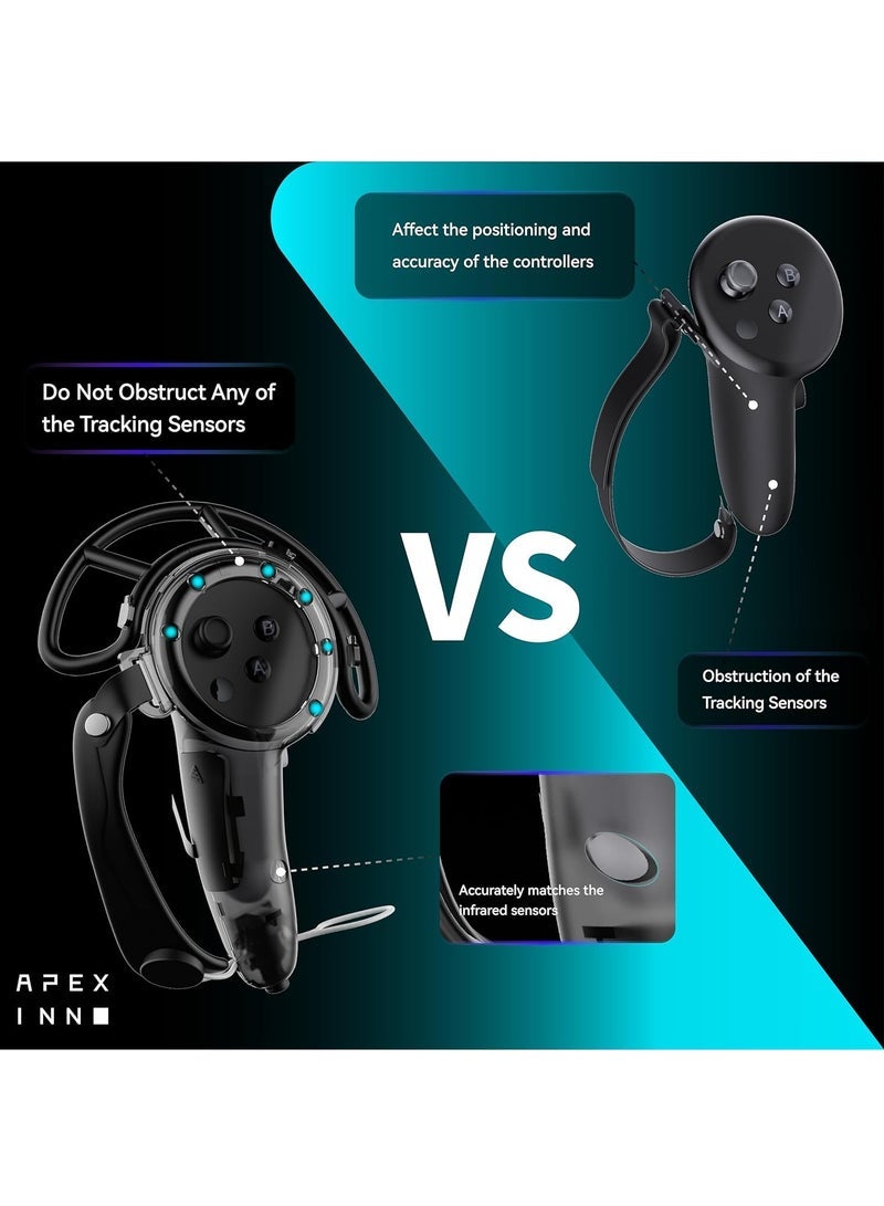 Meta Quest 3 VR Accessory: Extended Handle Controller Grip Cover - Anti-Collision Extension Protector with Adjustable Straps, Easy Battery Replacement - Compatible with Oculus Quest 3 (Black) - Image 3