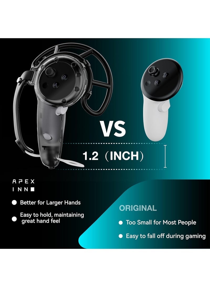 Meta Quest 3 VR Accessory: Extended Handle Controller Grip Cover - Anti-Collision Extension Protector with Adjustable Straps, Easy Battery Replacement - Compatible with Oculus Quest 3 (Black) - Image 2
