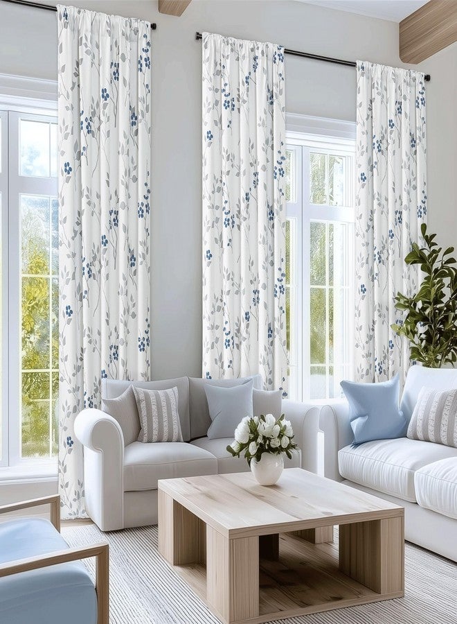 Beauoop Floral 100% Blackout Curtains 63 Inch Length 2 Panels for Bedroom Living Room Blue Grey and White Flower Patterned Room Darkening Thermal Soundproof Rod Pocket Back Tab Window Drapes, 52X63 - Image 5