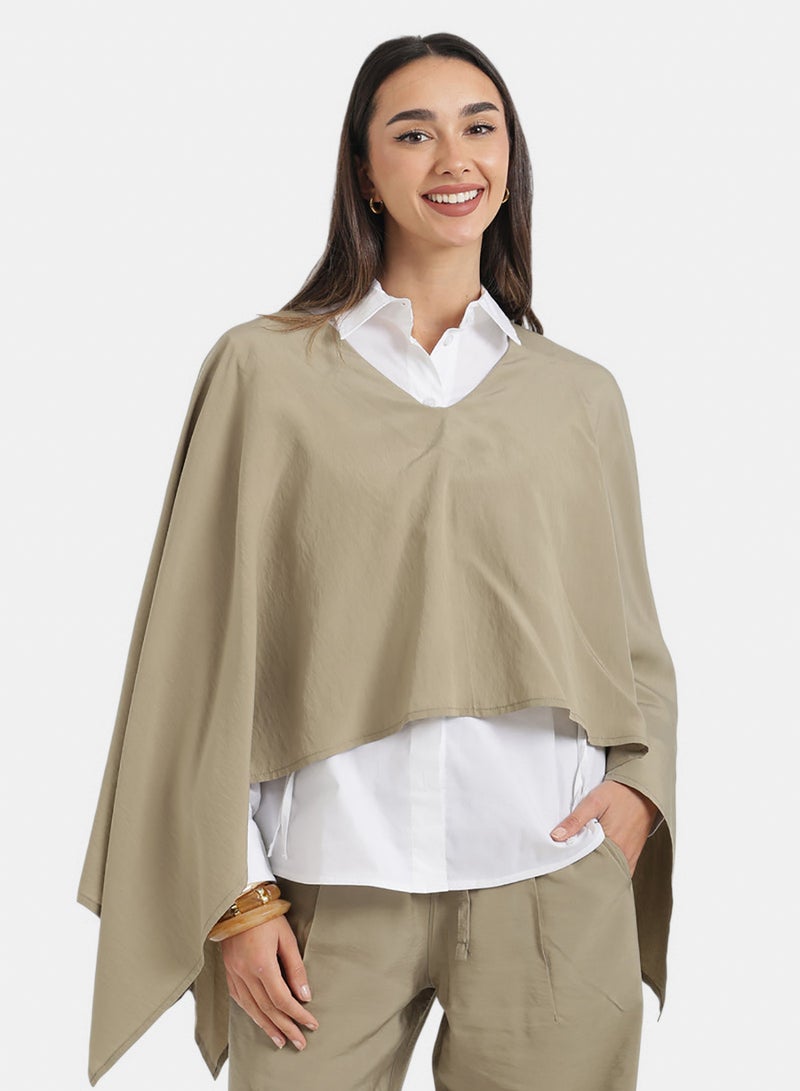 Carina V-Neck Asymmetrical Poncho - Image 1