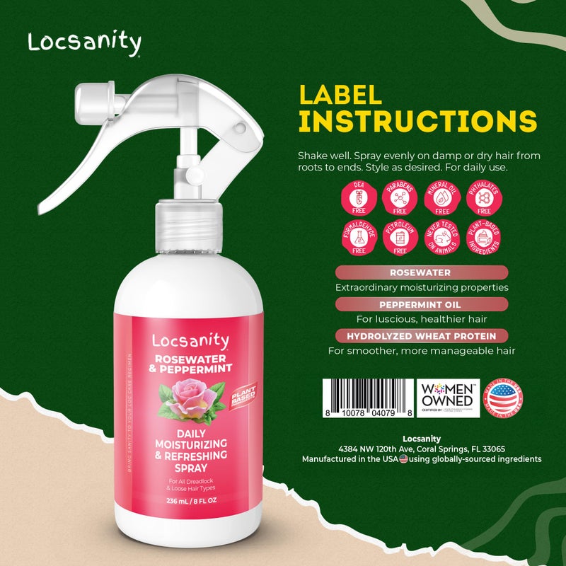 Locsanity Daily Moisturizing Rose Water and Peppermint Hair Scalp Refresher for Locs and Dreadlocks - Natural Loc Care and Maintenance (8oz) - Image 2