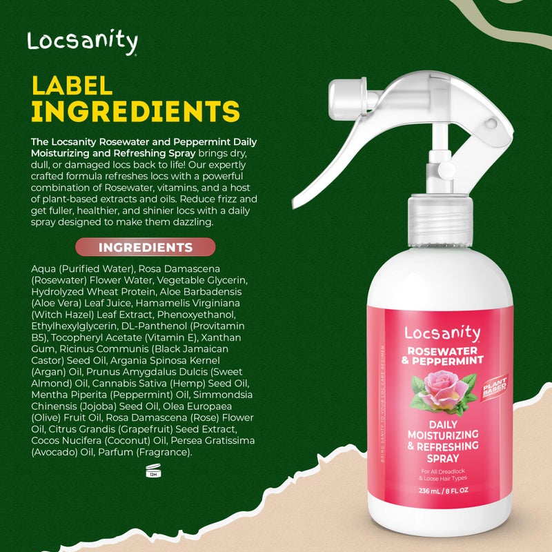 Locsanity Daily Moisturizing Rose Water and Peppermint Hair Scalp Refresher for Locs and Dreadlocks - Natural Loc Care and Maintenance (8oz) - Image 3