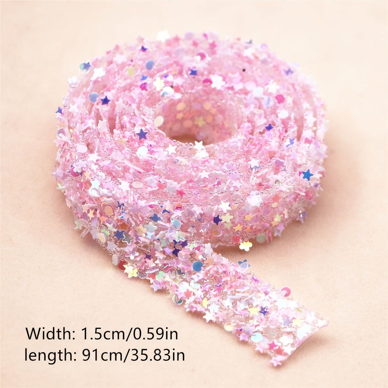 1 Yard Light Pink Shimmering Sequins Self Adhesive Rhinestone Strip for Crafts Jewelry Clothing Shoe Packaging Decoration - Image 4