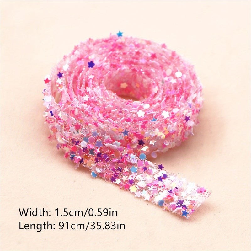 1 Yard Light Pink Shimmering Sequins Self Adhesive Rhinestone Strip for Crafts Jewelry Clothing Shoe Packaging Decoration - Image 5