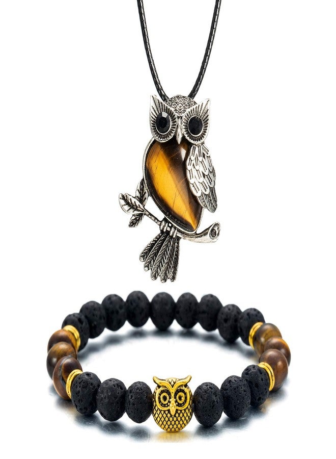 Softones Owl Healing Crystals Necklace & Bracelet Set - Reiki Spiritual Energy Gemstone Gifts for Women with Gift Box - Image 1