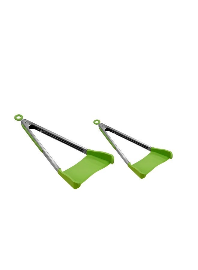 2 in 1 Kitchen Spatula and Tongs Non-Stick, Heat Resistant, Stainless Steel Frame, Silicone  Dishwasher Safe, Simply Flip Spatula Scoop Tongs for Toaster Pancake BBQ, Green(2 Pack)