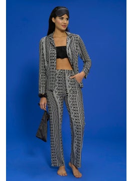 for you in&out 7-Piece Viscose Both Inside and Outside Asymmetrical Pattern Black Pajama Set S27408  - Image 3
