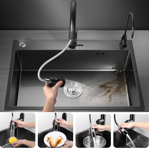 ARTLINE Black Kitchen Sink, Stainless Steel Single Bowl Sink, Drop In/Topmount Workstation Sink with Sliding Accessories, Farmhouse Workstation sink with Multiple Accessories (23.6 x 17.7in), RXZE031 - Image 3