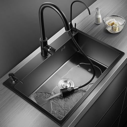 ARTLINE Black Kitchen Sink, Stainless Steel Single Bowl Sink, Drop In/Topmount Workstation Sink with Sliding Accessories, Farmhouse Workstation sink with Multiple Accessories (23.6 x 17.7in), RXZE031 - Image 2