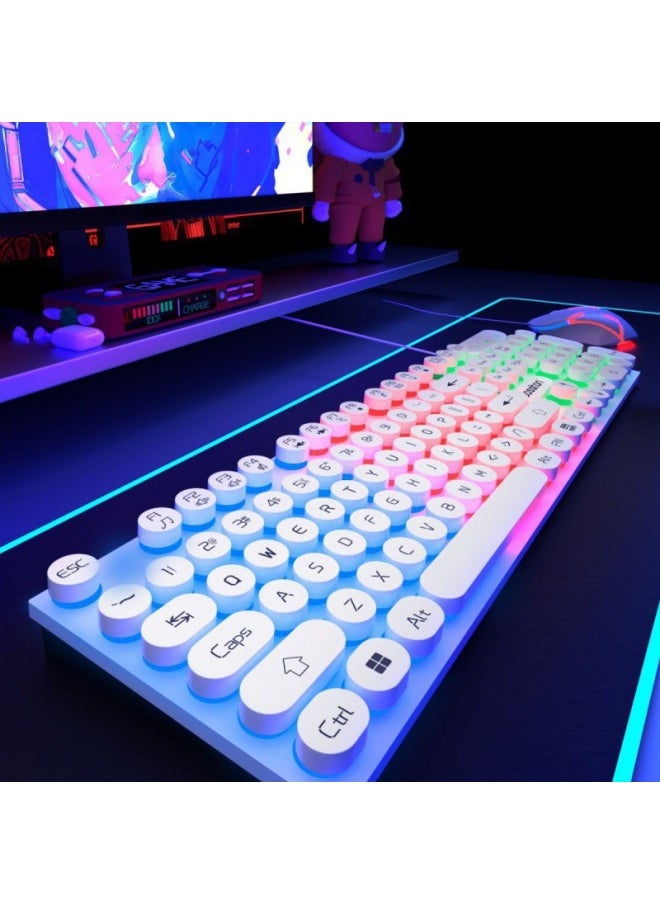 Generic - Wired Keyboard Mouse Suit Mechanical Feel E-sports Game Office Computer Notebook Desktop Steampunk Set-Color:Black And White Standard Version-single Keyboard [impulse] - Image 1
