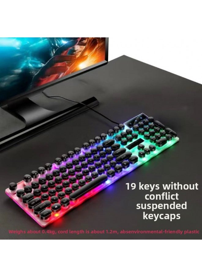 Generic - Wired Keyboard Mouse Suit Mechanical Feel E-sports Game Office Computer Notebook Desktop Steampunk Set-Color:Black And White Standard Version-single Keyboard [impulse] - Image 1