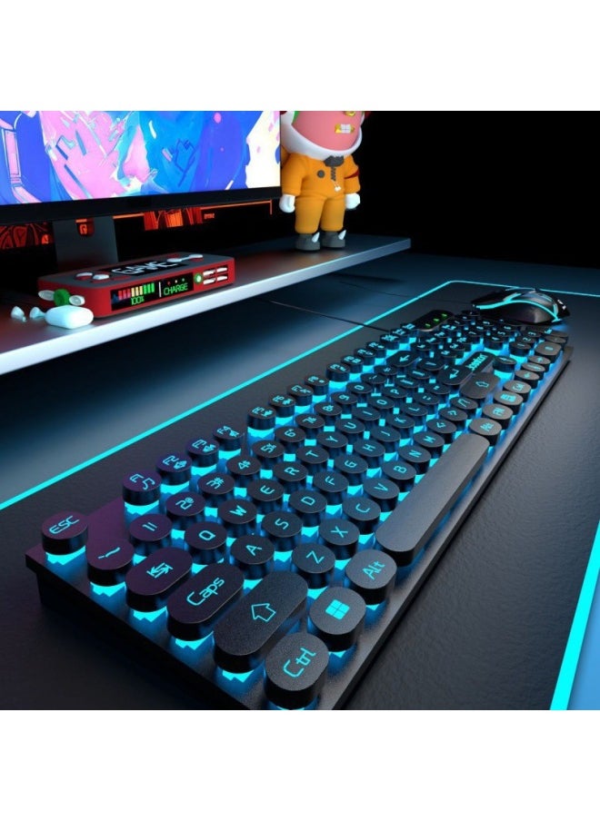 Generic - Wired Keyboard Mouse Suit Mechanical Feel E-sports Game Office Computer Notebook Desktop Steampunk Set-Color:Black And White Standard Version-single Keyboard [impulse] - Image 1