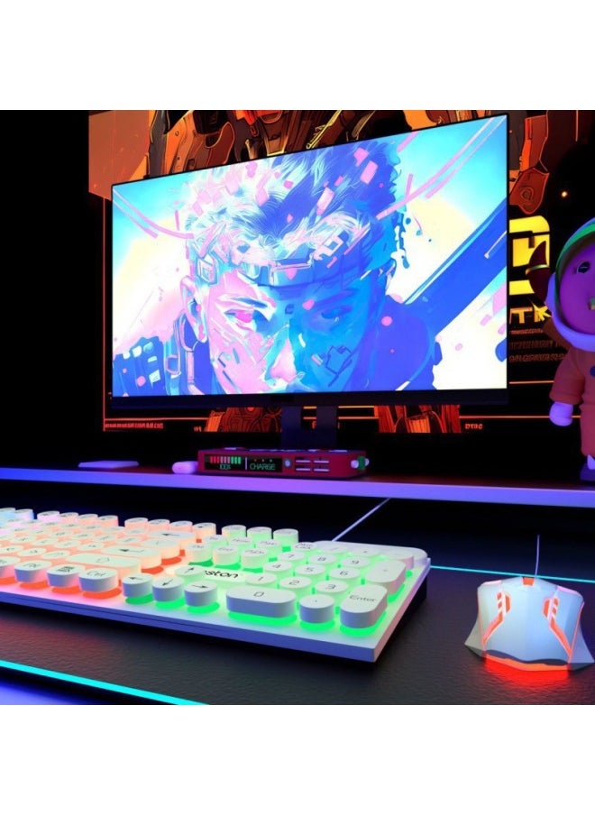 Generic - Wired Keyboard Mouse Suit Mechanical Feel E-sports Game Office Computer Notebook Desktop Steampunk Set-Color:Black And White Standard Version-single Keyboard [impulse] - Image 1