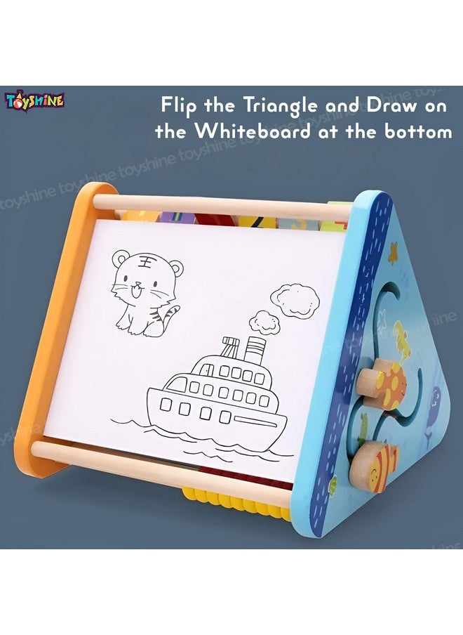 Toyshine Toyshine 5 in 1 Wooden Activity Centre Triangle Toy | Alphabet, Blocks, Abacus, Clock, Writing | Toys for Babies Montessori Learning Toy for 1-5 Year Old - New  - Image 4
