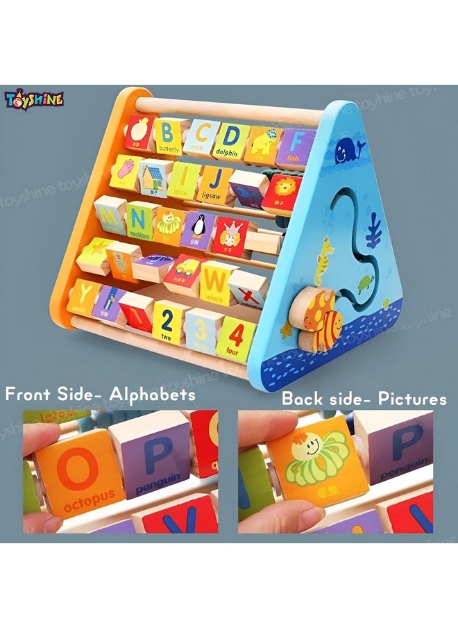 Toyshine Toyshine 5 in 1 Wooden Activity Centre Triangle Toy | Alphabet, Blocks, Abacus, Clock, Writing | Toys for Babies Montessori Learning Toy for 1-5 Year Old - New  - Image 3