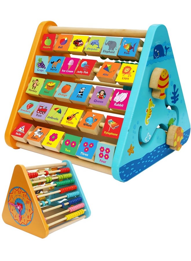 Toyshine Toyshine 5 in 1 Wooden Activity Centre Triangle Toy | Alphabet, Blocks, Abacus, Clock, Writing | Toys for Babies Montessori Learning Toy for 1-5 Year Old - New  - Image 1