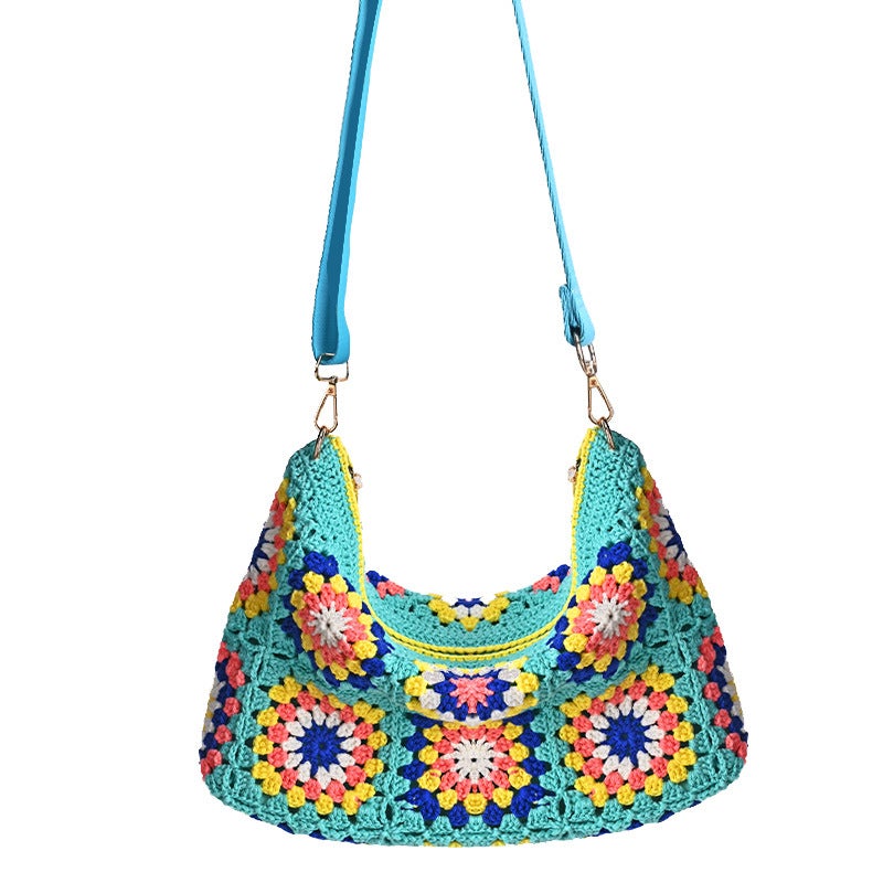 Handmade Crochet Bag, Lazy Style Grandmother Woven Bag, Ethnic Cute Casual Handbag, Niche Bucket Bag - Image 1