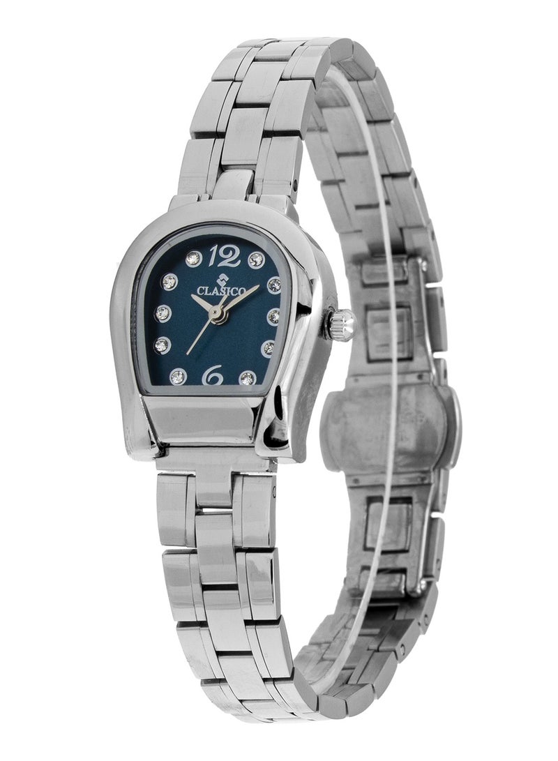 Clasico Hilya Women’s Premium Blue Dial Watch –  Metal Strap, Elegant Design, Quartz Movement, Stainless Steel Back Cover - Image 3