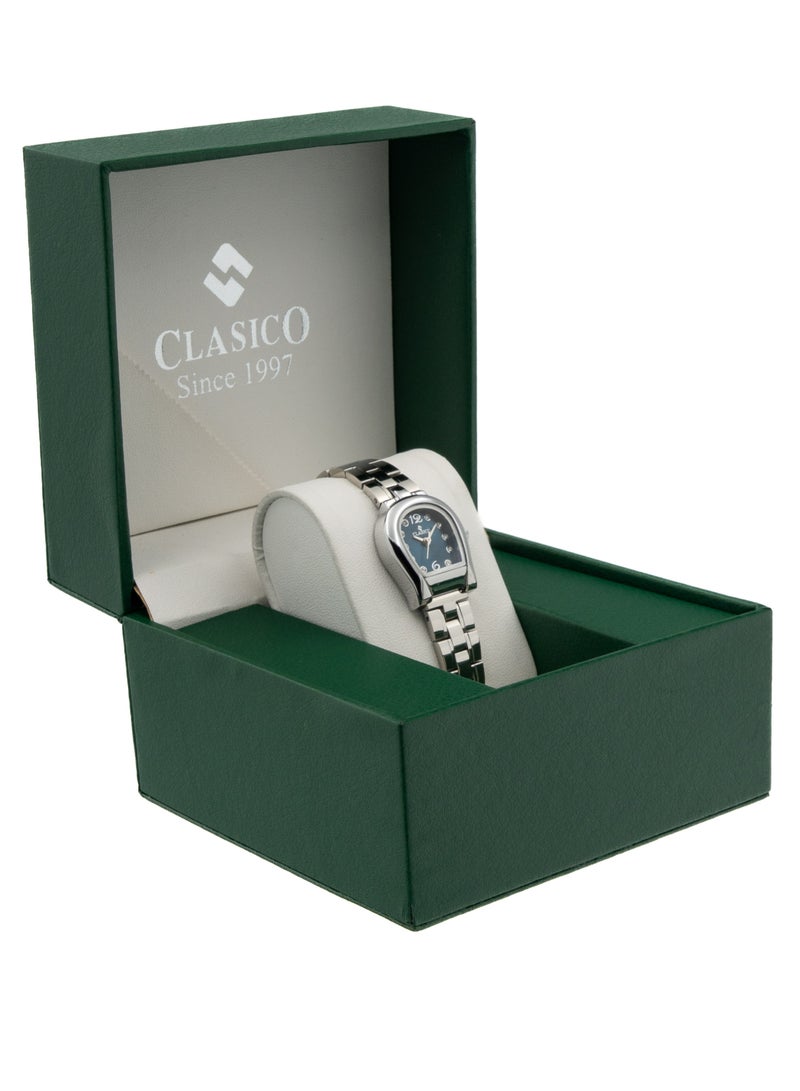 Clasico Hilya Women’s Premium Blue Dial Watch –  Metal Strap, Elegant Design, Quartz Movement, Stainless Steel Back Cover - Image 5