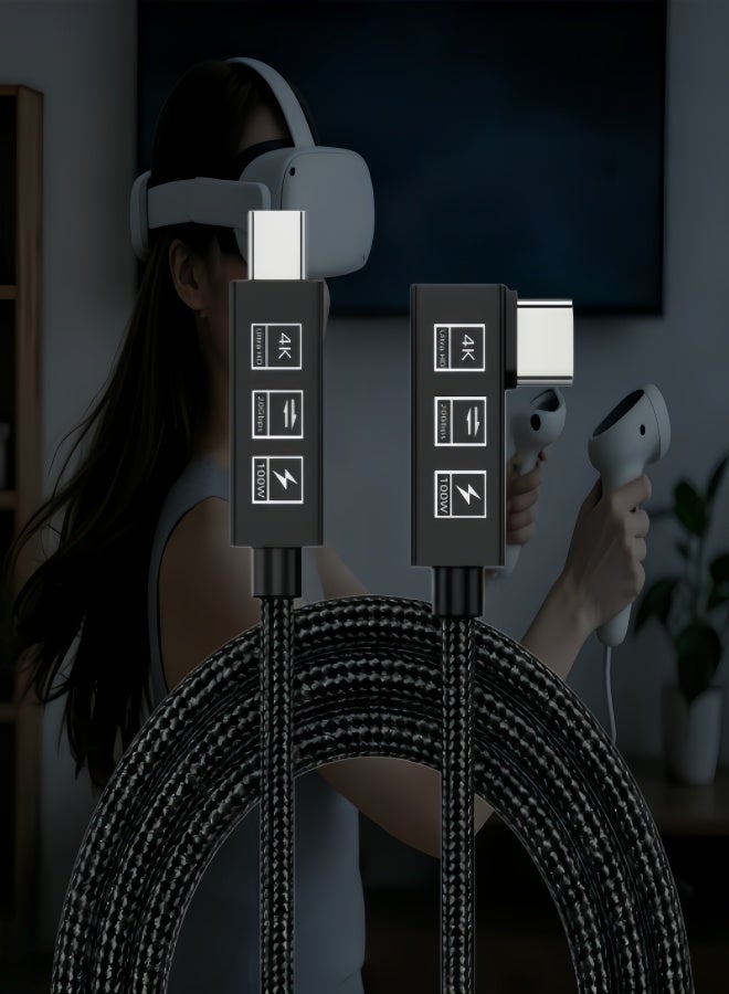 الصفحة الرئيسية كابل USB-C إلى USB-C بزاوية 90 درجة بطول 5 أمتار، مزود بجميع الوظائف، نقل بيانات بسرعة 20 جيجابت في الثانية وفقًا لمعيار USB 3.2 Gen 2، إخراج فيديو بدقة 4K بمعدل 60 هرتز، سلك مضفر يدعم الشحن السريع PD بقدرة 100 واط، متوافق مع أجهزة الكمبيوتر المحمولة والهواتف المحمولة والكاميرات الرقمية وسماعة الواقع الافتراضي Oculus Quest - Image 1