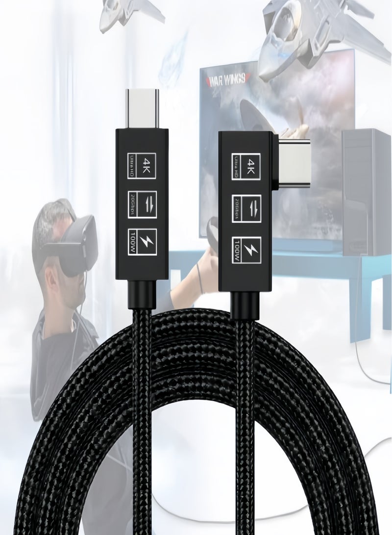 الصفحة الرئيسية كابل USB-C إلى USB-C بزاوية 90 درجة بطول 5 أمتار، مزود بجميع الوظائف، نقل بيانات بسرعة 20 جيجابت في الثانية وفقًا لمعيار USB 3.2 Gen 2، إخراج فيديو بدقة 4K بمعدل 60 هرتز، سلك مضفر يدعم الشحن السريع PD بقدرة 100 واط، متوافق مع أجهزة الكمبيوتر المحمولة والهواتف المحمولة والكاميرات الرقمية وسماعة الواقع الافتراضي Oculus Quest - Image 1