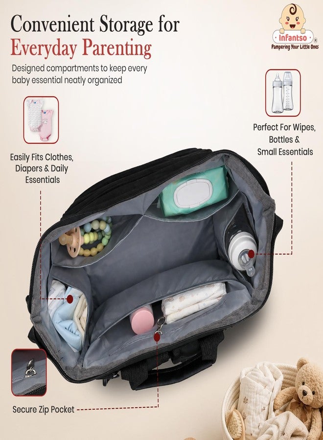 Infantso Premium Multifunctional Waterproof Diaper Bag For Mothers For Travel/Diaper Bags With Multi Compartments, Insulated Bottle Pockets, Hanging Strap, Anti-Theft Pocket, 27Lt Maternity Bag - Image 3