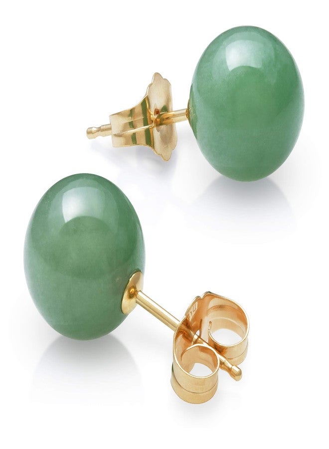 Belacqua Natural 8mm Green Round Jade Stud Earrings in 14k Yellow Gold, Push Back, Jewelry for Women, Gift Box Included - Image 1