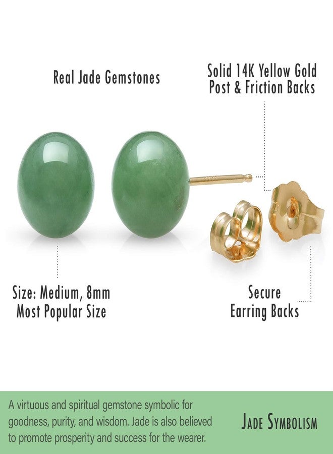 Belacqua Natural 8mm Green Round Jade Stud Earrings in 14k Yellow Gold, Push Back, Jewelry for Women, Gift Box Included - Image 2