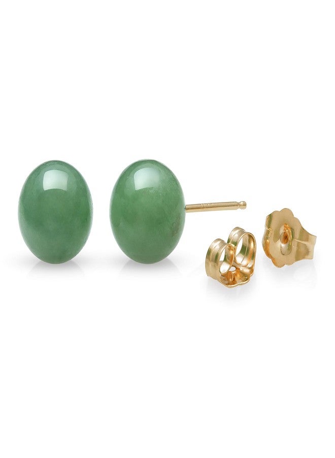 Belacqua Natural 8mm Green Round Jade Stud Earrings in 14k Yellow Gold, Push Back, Jewelry for Women, Gift Box Included - Image 3