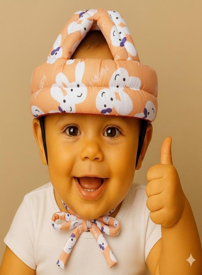 Snugnibble Baby Safety Helmet for 6-12 Months, Protective Head Guard with Bunny Pattern, Orange - Image 1