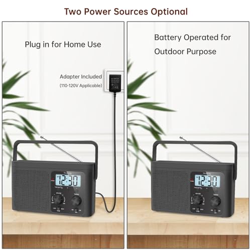 DreamSky AM FM Radio Portable - Shortwave Radio Battery Powered or Plug in Wall for Home Outdoor, Strong Reception, Large Dial Easy to Use, Digital Time Display, Transistor Antenna, Seniors Small Gfit - Image 5