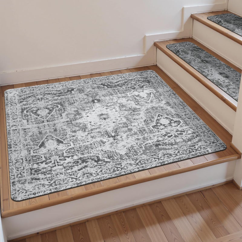 OJIA Stair Treads Non-Slip Landing Rug 31"x31" Matching Mat for Wooden Steps, Square Capet Stair Treads Rubber Backing Stair Runner Anti-Slip Stair Landing Mat - Image 1