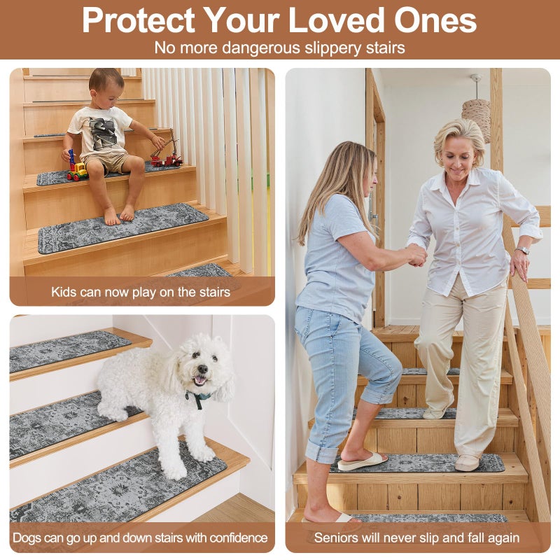 OJIA Stair Treads Non-Slip Landing Rug 31"x31" Matching Mat for Wooden Steps, Square Capet Stair Treads Rubber Backing Stair Runner Anti-Slip Stair Landing Mat - Image 5