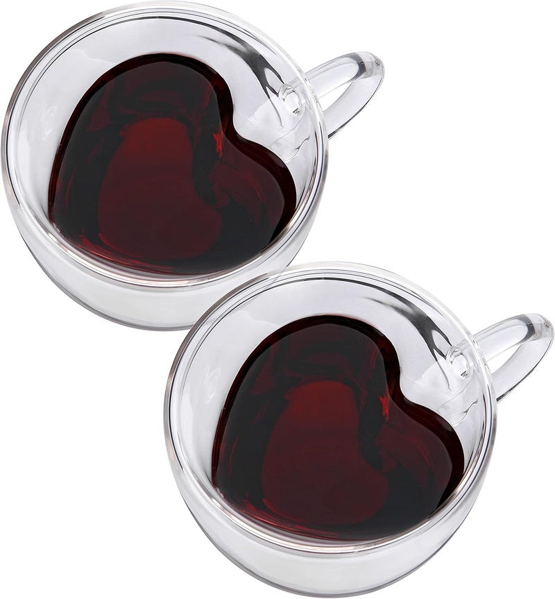 CNGLASS Mothers Day Gifts for MomDouble Wall Heart Shaped Glass Coffee Mugs 85ozInsulated Clear Tea Cups with HandleUnique Glass Espresso Mugs for CoffeeCappuccinoLatteMilkSet of 2 - Image 1