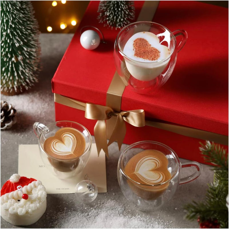 CNGLASS Mothers Day Gifts for MomDouble Wall Heart Shaped Glass Coffee Mugs 85ozInsulated Clear Tea Cups with HandleUnique Glass Espresso Mugs for CoffeeCappuccinoLatteMilkSet of 2 - Image 3