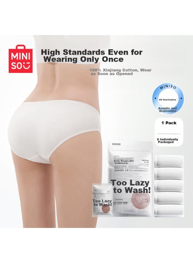 Miniso 5-pack Pure Cotton Travel Underwear, Disposable Underwear For Women, 1 Piece, For Holiday Travel And Outings - Image 2