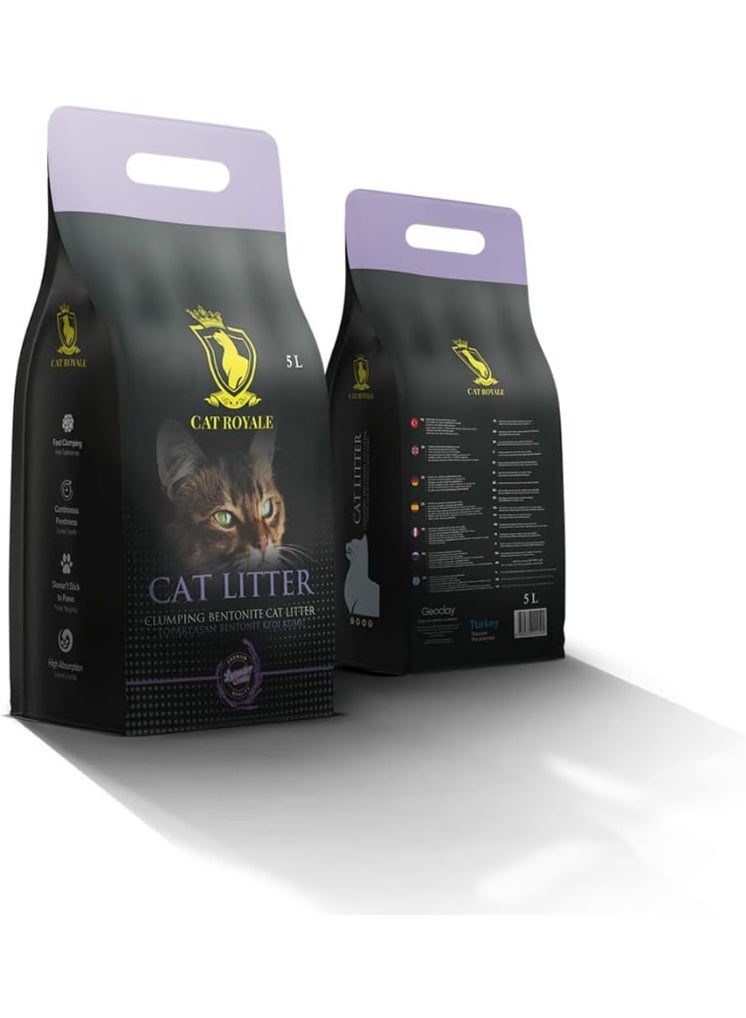 Cat Royale Lavender Scent Clumping Cat Litter, 5L, Natural Bentonite, 99.5% Dust Free, Fast Firm Clumps, High Absorption, Low Tracking, Long Lasting Freshness - Image 1